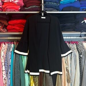 Calvin Klein black with white trim open front long cardigan size S
